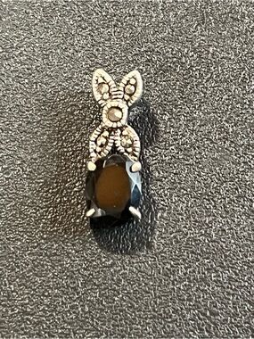 Sterling Silver Black Stone Pendant with Marcasite accents. 925